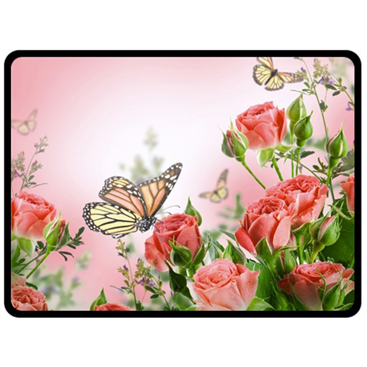 Flora Butterfly Roses Double Sided Fleece Blanket (Large) 