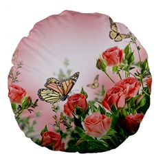 Flora Butterfly Roses Large 18  Premium Flano Round Cushions by BangZart