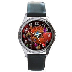 Colorful Leaves Round Metal Watch by BangZart