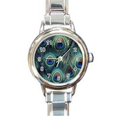 Feathers Art Peacock Sheets Patterns Round Italian Charm Watch by BangZart