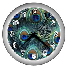 Feathers Art Peacock Sheets Patterns Wall Clocks (silver)  by BangZart