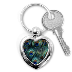 Feathers Art Peacock Sheets Patterns Key Chains (heart)  by BangZart