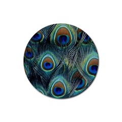 Feathers Art Peacock Sheets Patterns Rubber Coaster (round)  by BangZart