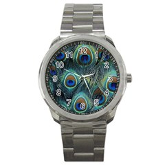 Feathers Art Peacock Sheets Patterns Sport Metal Watch by BangZart