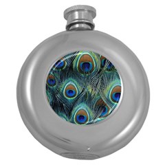 Feathers Art Peacock Sheets Patterns Round Hip Flask (5 Oz) by BangZart