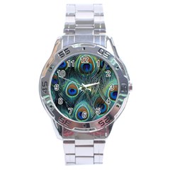 Feathers Art Peacock Sheets Patterns Stainless Steel Analogue Watch by BangZart