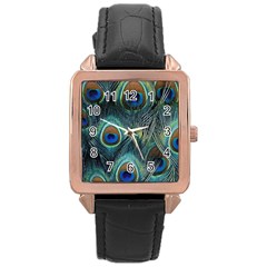 Feathers Art Peacock Sheets Patterns Rose Gold Leather Watch  by BangZart