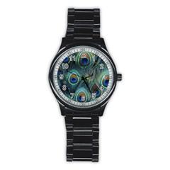 Feathers Art Peacock Sheets Patterns Stainless Steel Round Watch by BangZart