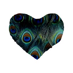 Feathers Art Peacock Sheets Patterns Standard 16  Premium Flano Heart Shape Cushions by BangZart