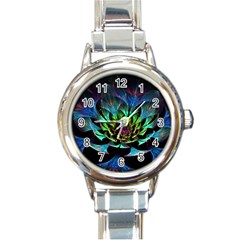 Fractal Flowers Abstract Petals Glitter Lights Art 3d Round Italian Charm Watch by BangZart