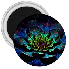 Fractal Flowers Abstract Petals Glitter Lights Art 3d 3  Magnets by BangZart