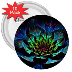 Fractal Flowers Abstract Petals Glitter Lights Art 3d 3  Buttons (10 Pack)  by BangZart