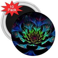 Fractal Flowers Abstract Petals Glitter Lights Art 3d 3  Magnets (10 Pack)  by BangZart