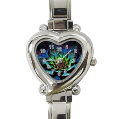 Fractal Flowers Abstract Petals Glitter Lights Art 3d Heart Italian Charm Watch by BangZart