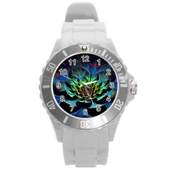 Fractal Flowers Abstract Petals Glitter Lights Art 3d Round Plastic Sport Watch (l) by BangZart