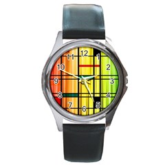 Line Rainbow Grid Abstract Round Metal Watch by BangZart