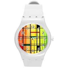 Line Rainbow Grid Abstract Round Plastic Sport Watch (m) by BangZart