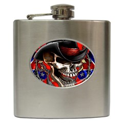 Confederate Flag Usa America United States Csa Civil War Rebel Dixie Military Poster Skull Hip Flask (6 Oz) by BangZart