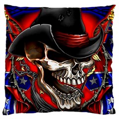 Confederate Flag Usa America United States Csa Civil War Rebel Dixie Military Poster Skull Large Flano Cushion Case (one Side) by BangZart