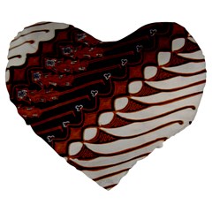 Traditional Batik Sarong Large 19  Premium Flano Heart Shape Cushions by BangZart