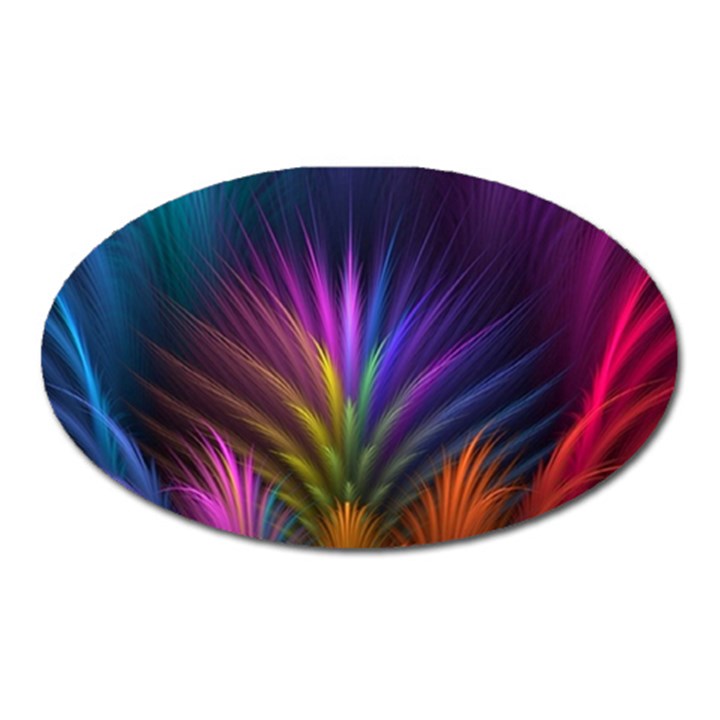 Colored Rays Symmetry Feather Art Oval Magnet