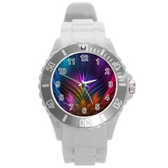 Colored Rays Symmetry Feather Art Round Plastic Sport Watch (l) by BangZart