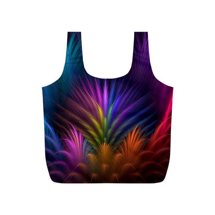 Colored Rays Symmetry Feather Art Full Print Recycle Bags (S) 