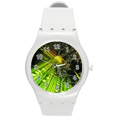 Electronics Machine Technology Circuit Electronic Computer Technics Detail Psychedelic Abstract Patt Round Plastic Sport Watch (m) by BangZart