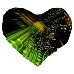 Electronics Machine Technology Circuit Electronic Computer Technics Detail Psychedelic Abstract Patt Large 19  Premium Flano Heart Shape Cushions by BangZart