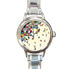 Retro Pattern Of Geometric Shapes Round Italian Charm Watch by BangZart