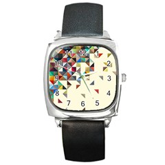 Retro Pattern Of Geometric Shapes Square Metal Watch by BangZart