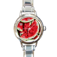 Fresh Watermelon Slices Texture Round Italian Charm Watch by BangZart