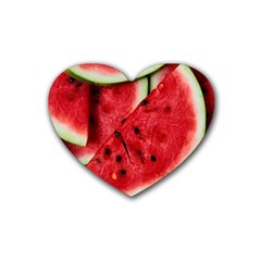 Fresh Watermelon Slices Texture Rubber Coaster (heart)  by BangZart