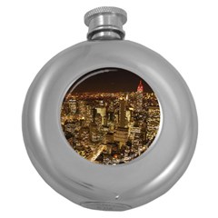 New York City At Night Future City Night Round Hip Flask (5 Oz) by BangZart