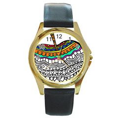 Abstract Apple Art Colorful Round Gold Metal Watch by Nexatart