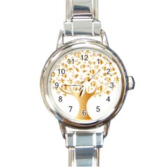 Abstract Book Floral Food Icons Round Italian Charm Watch