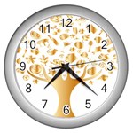 Abstract Book Floral Food Icons Wall Clocks (Silver)  Front