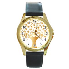 Abstract Book Floral Food Icons Round Gold Metal Watch