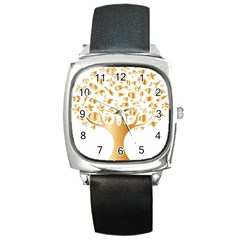 Abstract Book Floral Food Icons Square Metal Watch by Nexatart