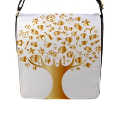 Abstract Book Floral Food Icons Flap Messenger Bag (L) 