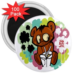 Bear Cute Baby Cartoon Chinese 3  Magnets (100 Pack) by Nexatart