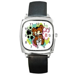 Bear Cute Baby Cartoon Chinese Square Metal Watch by Nexatart