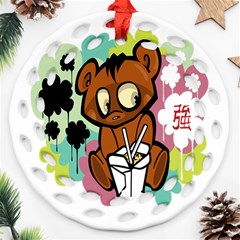 Bear Cute Baby Cartoon Chinese Ornament (round Filigree) by Nexatart