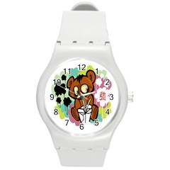 Bear Cute Baby Cartoon Chinese Round Plastic Sport Watch (m) by Nexatart