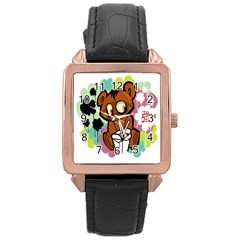 Bear Cute Baby Cartoon Chinese Rose Gold Leather Watch  by Nexatart