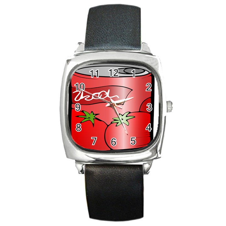 Beverage Can Drink Juice Tomato Square Metal Watch