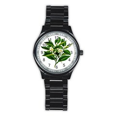 Bitter Branch Citrus Edible Floral Stainless Steel Round Watch by Nexatart