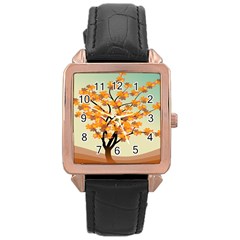 Branches Field Flora Forest Fruits Rose Gold Leather Watch  by Nexatart