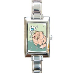 Cat Animal Fish Thinking Cute Pet Rectangle Italian Charm Watch by Nexatart