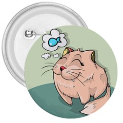 Cat Animal Fish Thinking Cute Pet 3  Buttons by Nexatart